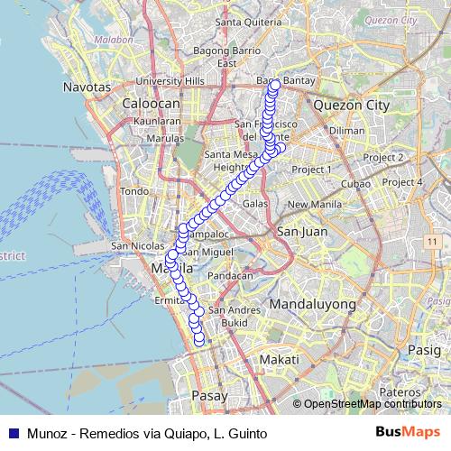 Munoz - Remedios via Quiapo, L. Guinto bus Line Map