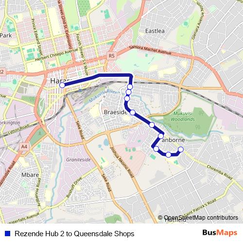 Rezende Hub 2 to Queensdale Shops bus Line Map