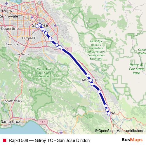 Rapid 568 bus Line Map