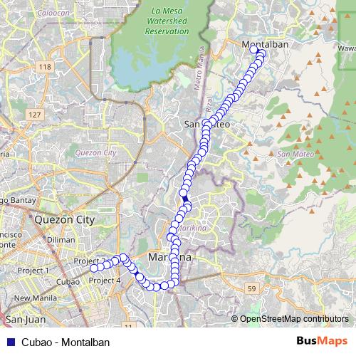 Cubao - Montalban bus Line Map