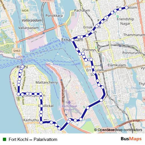 Fort Kochi ↔ Palarivattom bus Line Map