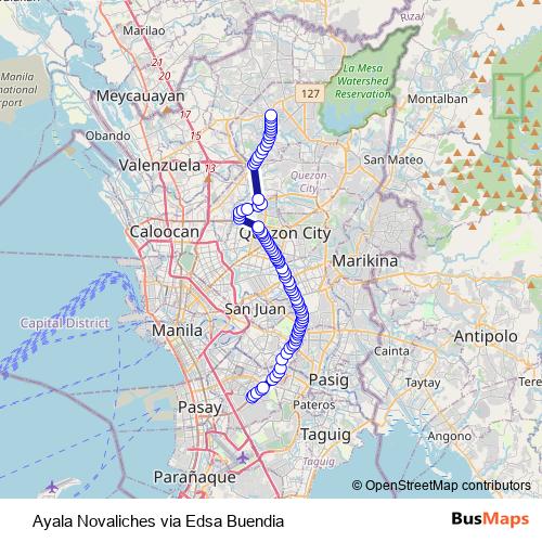 Ayala Novaliches via Edsa Buendia bus Line Map
