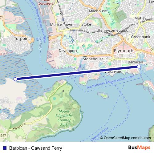 Barbican - Cawsand Ferry ferry Line Map