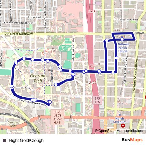 Night Gold/Clough bus Line Map