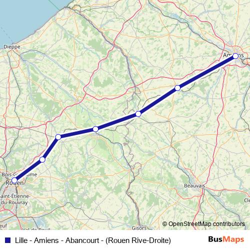 Lille - Amiens - Abancourt - (Rouen Rive-Droite) rail Line Map