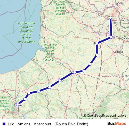 Lille - Amiens - Abancourt - (Rouen Rive-Droite) rail Line Map