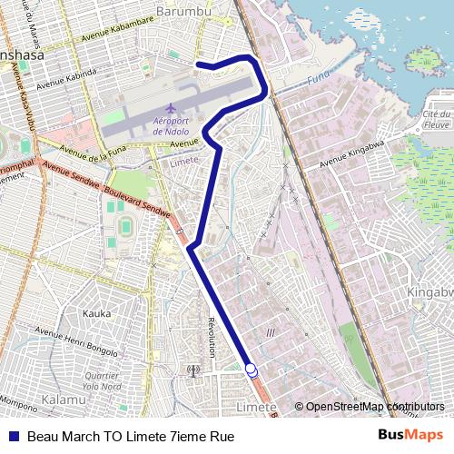 Beau March TO Limete 7ieme Rue bus Line Map