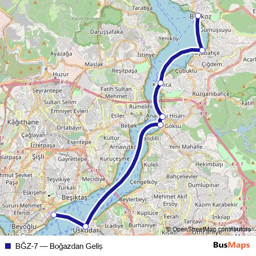 BĞZ-7 ferry Line Map
