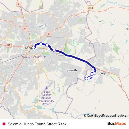 Solomio Hub to Fourth Street Rank bus Line Map