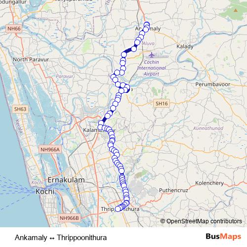 Ankamaly ↔ Thrippoonithura bus Line Map