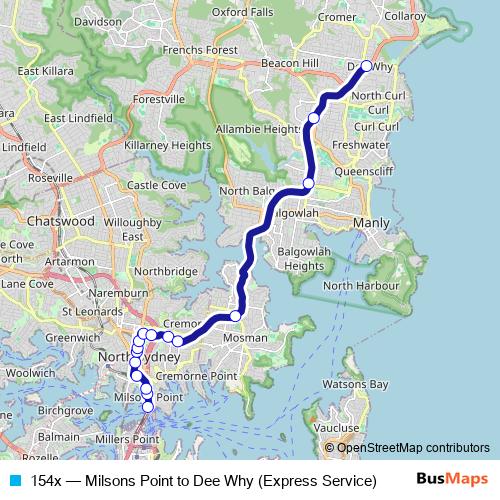 154x bus Line Map