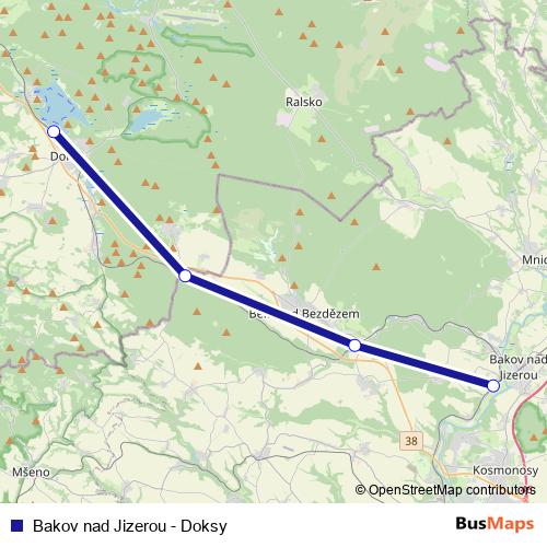 Bakov nad Jizerou - Doksy rail Line Map