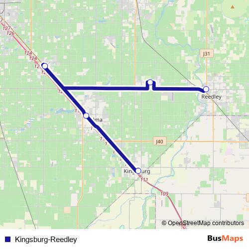 Kingsburg-Reedley bus Line Map