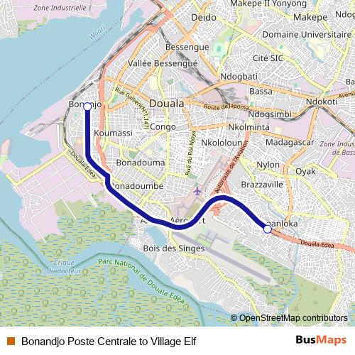 Bonandjo Poste Centrale to Village Elf bus Line Map