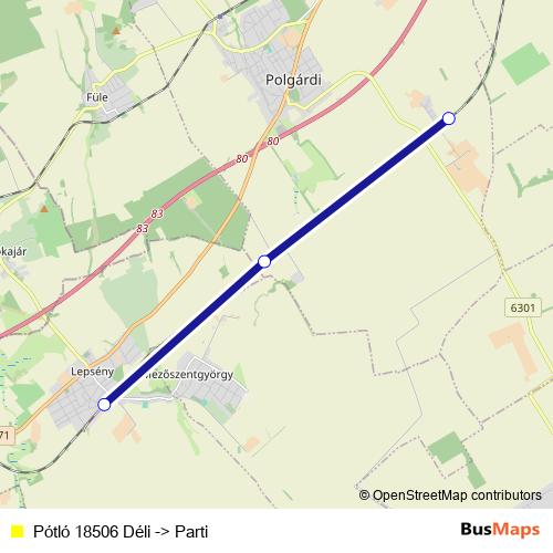 Pótló 18506 Déli -> Parti bus Line Map