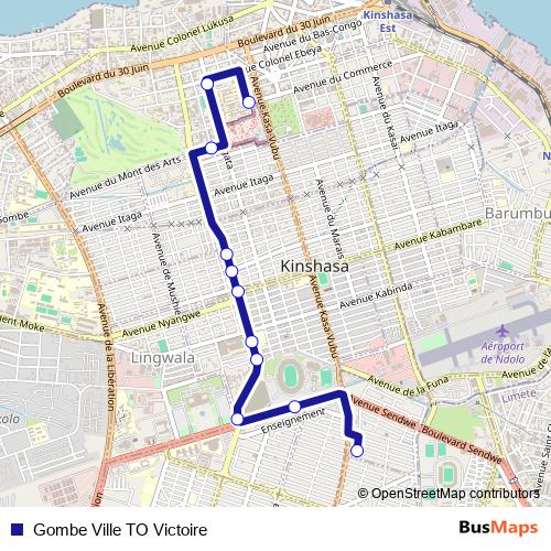 Gombe Ville TO Victoire bus Line Map