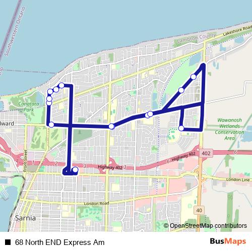 68 North END Express Am bus Line Map