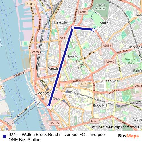 927 bus Line Map