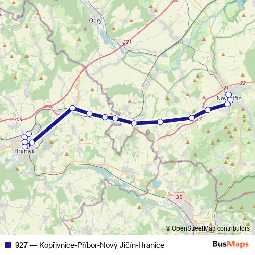 927 bus Line Map