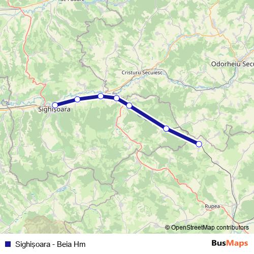 Sighişoara - Beia Hm rail Line Map