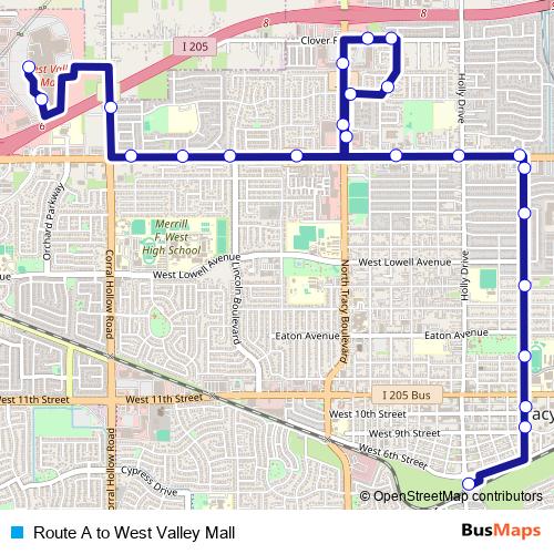 Route A to West Valley Mall bus Line Map
