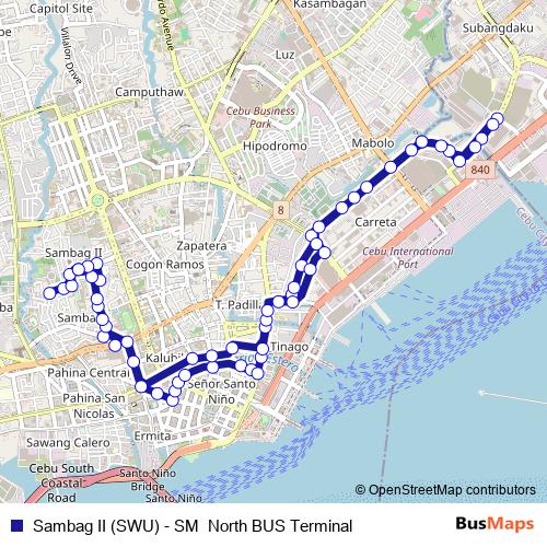Sambag II (SWU) - SM  North BUS Terminal bus Line Map