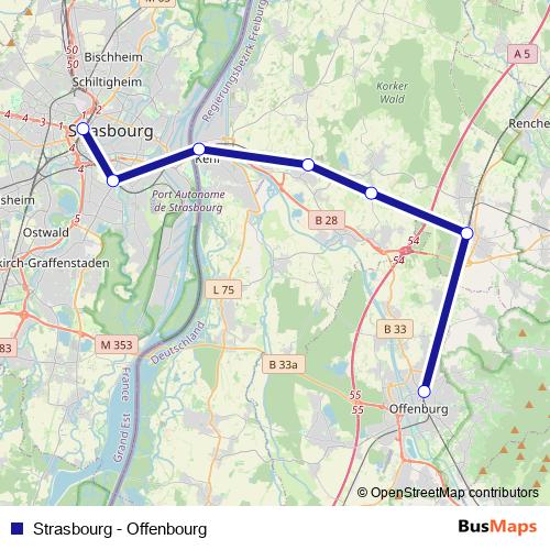 Strasbourg - Offenbourg bus Line Map