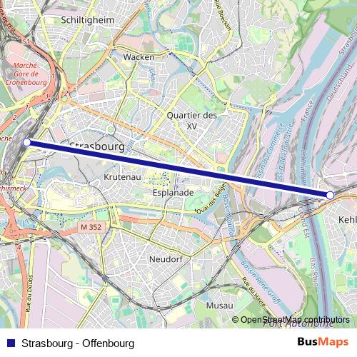 Strasbourg - Offenbourg bus Line Map