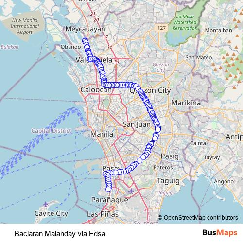 Baclaran Malanday via Edsa bus Line Map