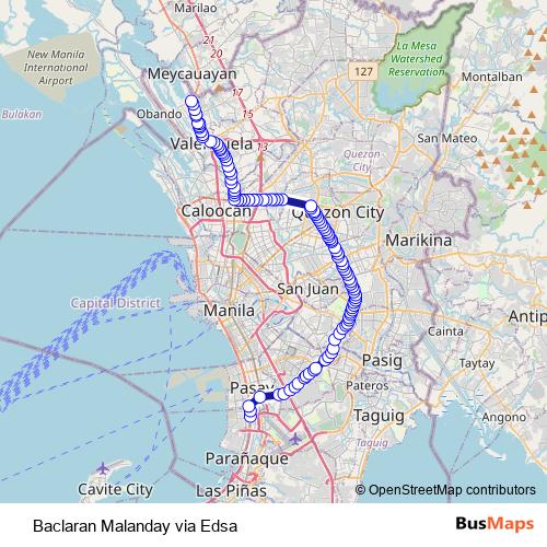 Baclaran Malanday via Edsa bus Line Map