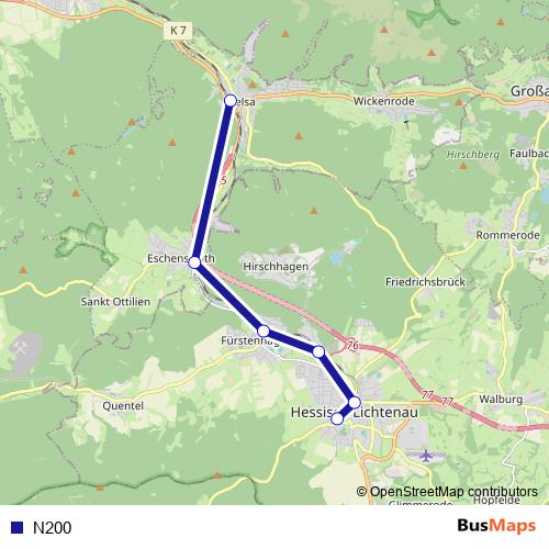 N200 bus Line Map