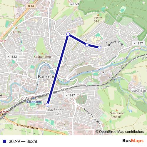 362-9 bus Line Map