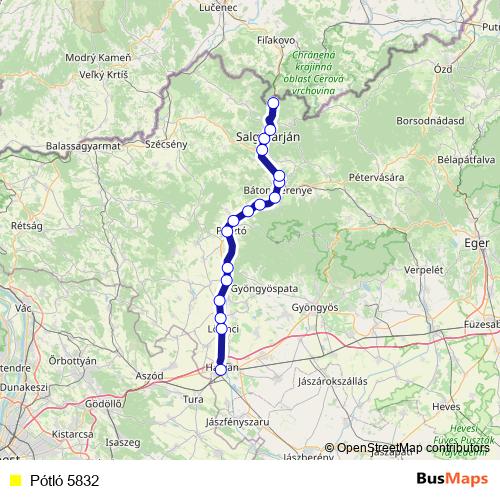 Pótló 5832 bus Line Map