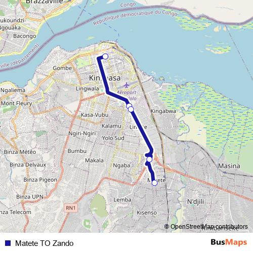 Matete TO Zando bus Line Map