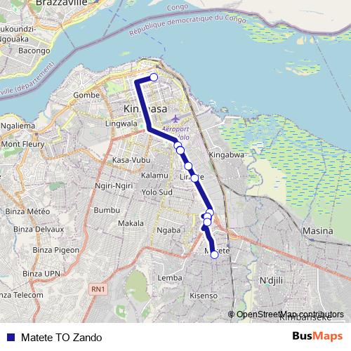 Matete TO Zando bus Line Map