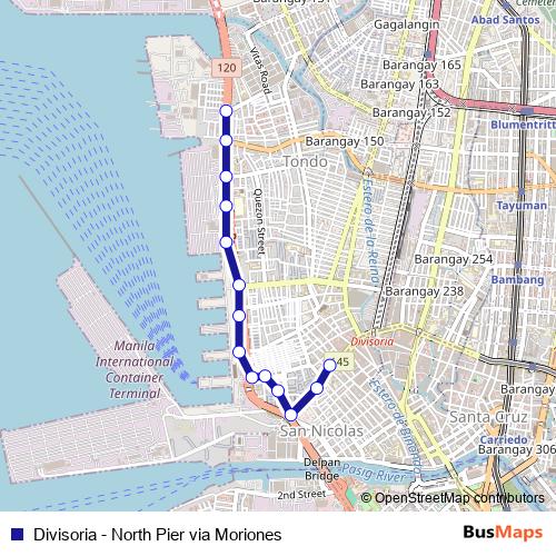 Divisoria - North Pier via Moriones bus Line Map