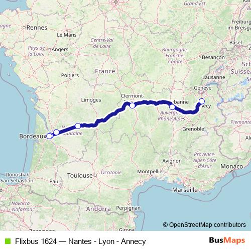 Flixbus 1624 bus Line Map