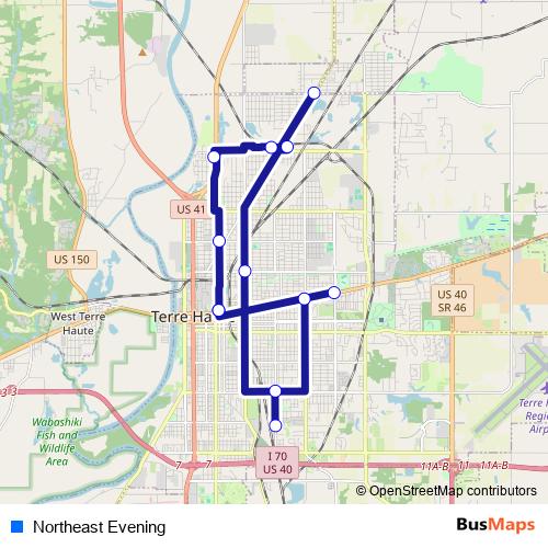 Northeast Evening bus Line Map