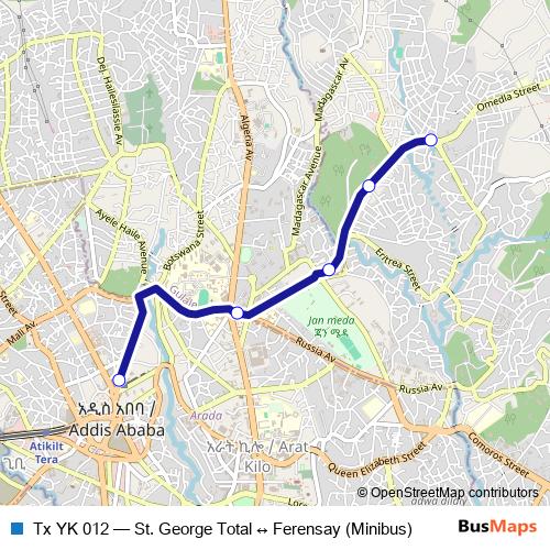Tx YK 012 bus Line Map