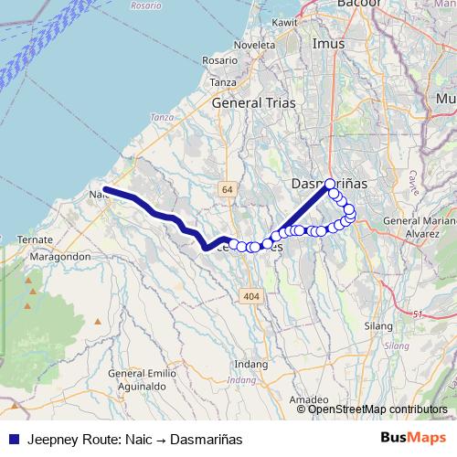 Jeepney Route: Naic → Dasmariñas bus Line Map