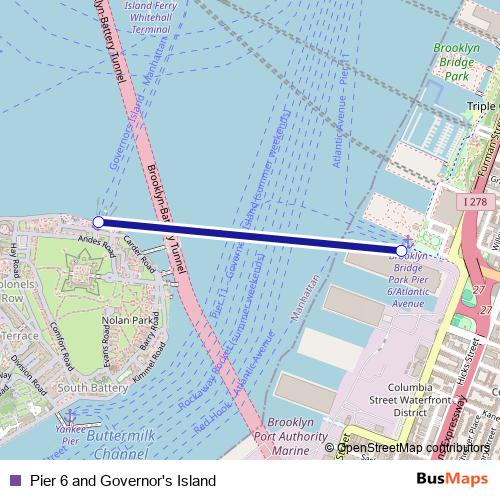 Pier 6 and Governor's Island ferry Line Map