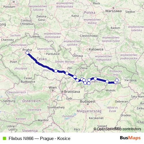 Flixbus N866 bus Line Map