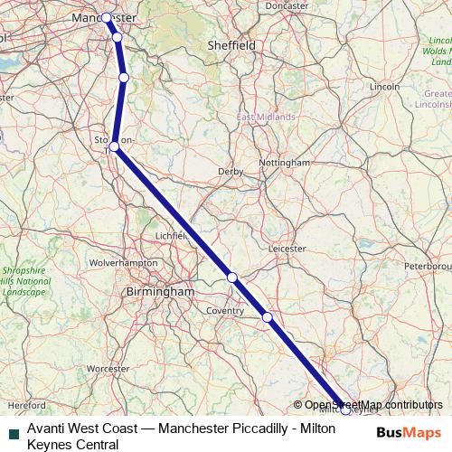 Avanti West Coast rail Line Map