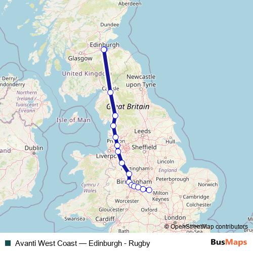 Avanti West Coast rail Line Map