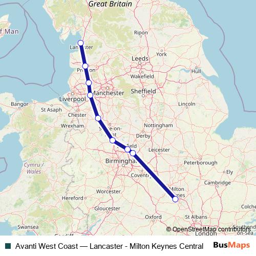 Avanti West Coast rail Line Map