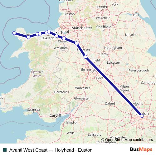Avanti West Coast rail Line Map