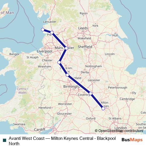 Avanti West Coast rail Line Map