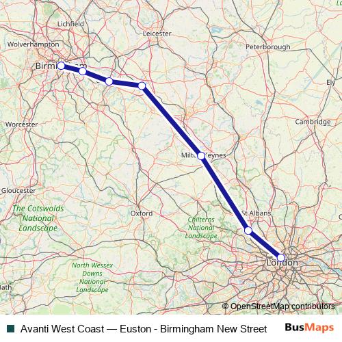 Avanti West Coast rail Line Map