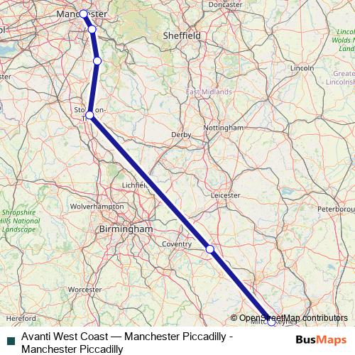 Avanti West Coast rail Line Map