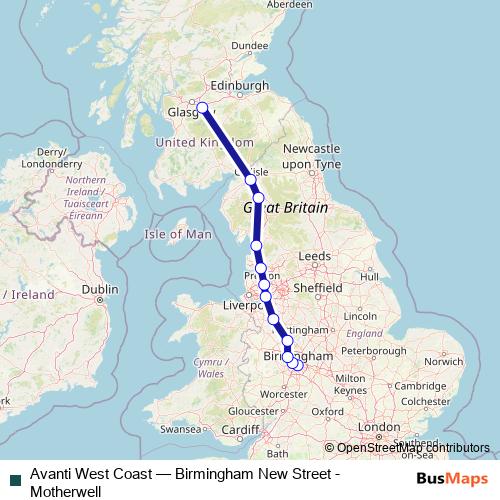 Avanti West Coast rail Line Map